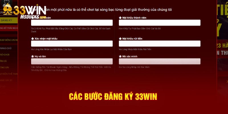 Các bước đăng ký 33Win